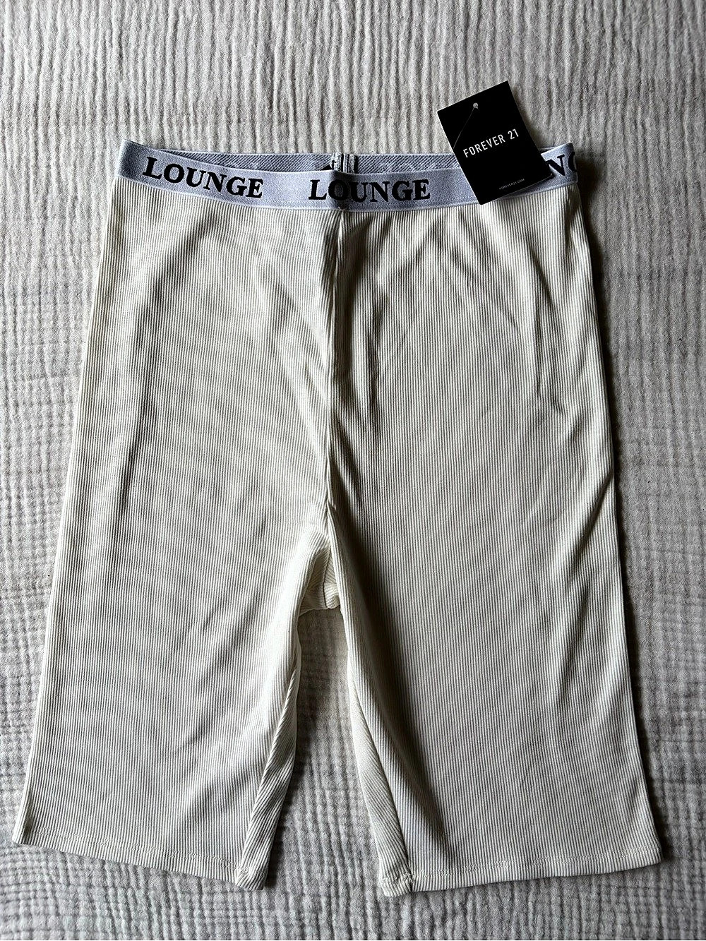 NWT Forever 21 Legging Bike Ribbed Striped Biker Shorts White Medium